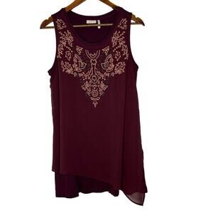 Logo Lavish Lori Goldstein Beaded Chiffon Overlay Tank Top M Women